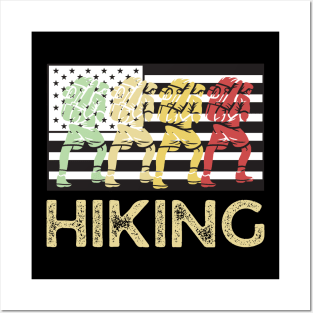 Hiking Team Vintage American Flag Posters and Art